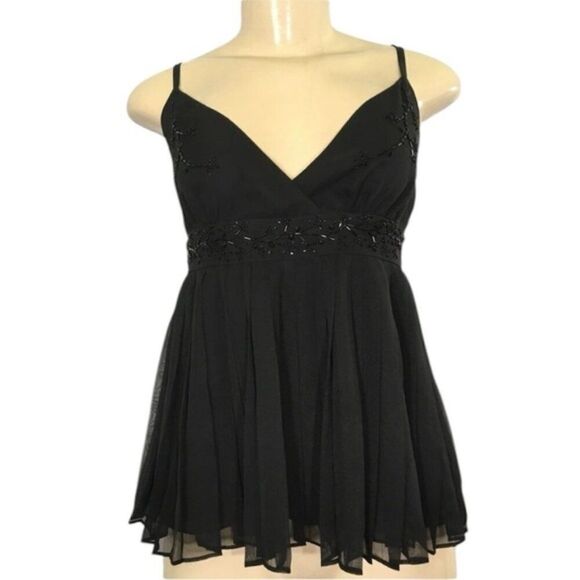 NWOT TED BAKER BEADED PLEATED CHIFFON BLACK DELICATE BABYDOLL TANK TOP 4/large - Picture 1 of 8